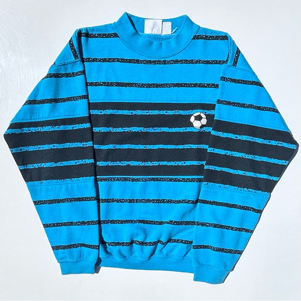 Vintage 80’s MODZ Striped Futbol Football Blue Crewneck Sweatshirt Women’s M